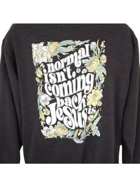 Christian Sweatshirt Mens Size Large Gray Normal Isnt Coming Back Jesus Is USA